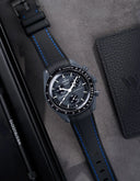 Curved Vertech Rubber Strap - Black & Blue Stitches - OM Luxury
