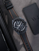 Curved Vertech Rubber Strap - Black & Orange Stitches - OM Luxury