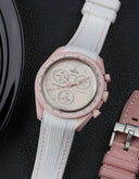 Curved Vertech Rubber Strap - White & Pink Stitches - OM Luxury